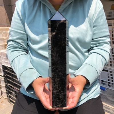 4.64LB Natural Black Obelisk Quartz Rod Crystal Column Spiritual Healing 819