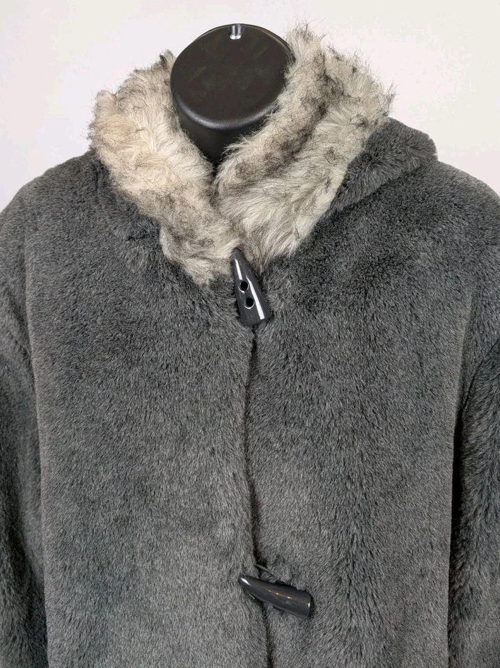 Винтажный Hannah на Mar Lo белый/серый искусственного меха с капюшоном пальто женщин размер XL - Изображение 3 из 4