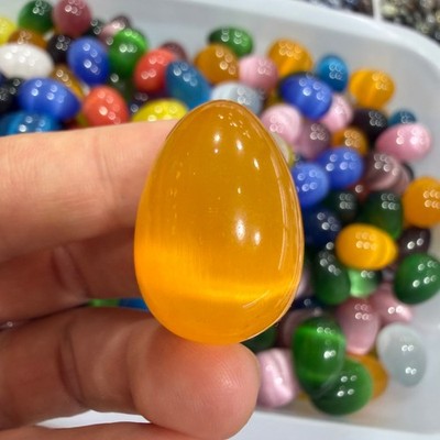 30*20mm Natural Cat's Eye Stone egg-shaped Quartz Crystal Reiki Healing 1pc