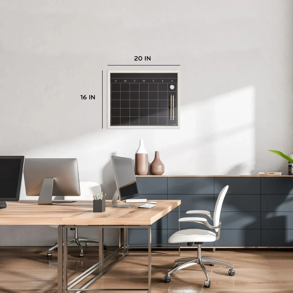 U Brands 20 x 16 in. Magnetic Chalk Calendar Board, Whitewashed Wood Style Frame - Image 2 of 4