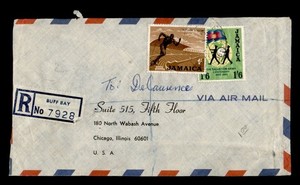 DR WHO 1965 JAMAICA REGISTERED BUFF BAY AIRMAIL TO USA 1.60 R28728