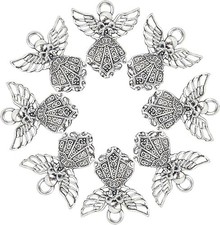 100 Pack Antique Silver Angel Charms Pendants Beads for Jewelry Making Bracele