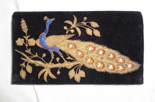 Antique Peacock Evening Black Velvet and Silk Zardozi Embroidered Clutch