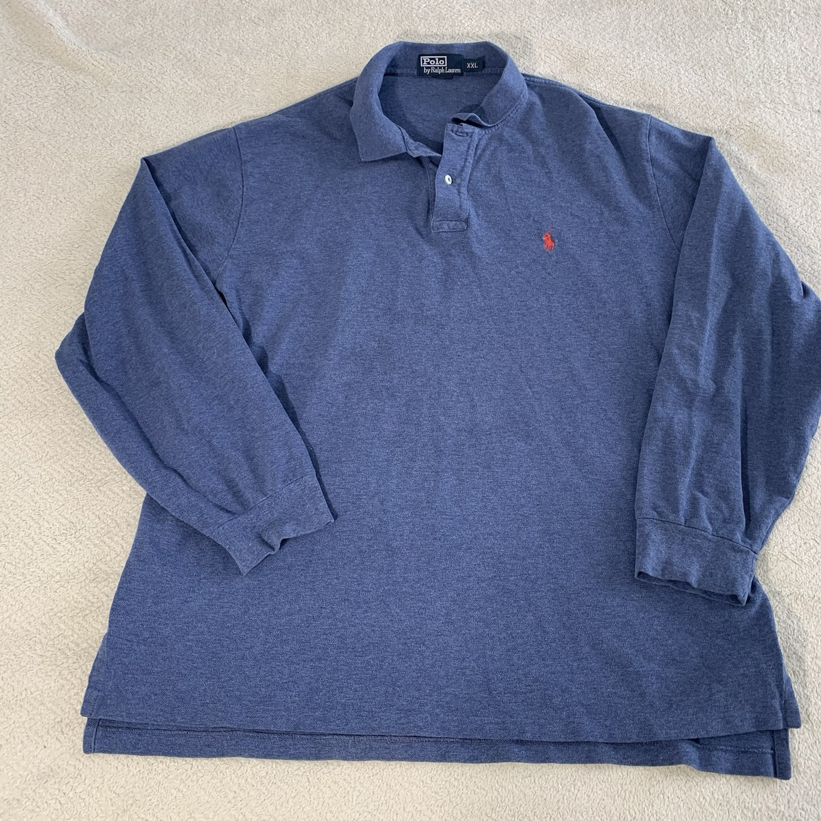 Polo Ralph Lauren camicia uomo 2XL blu navy manica lunga cotone vestibilità classica pony