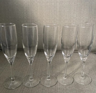 LIBBEY DOMAINE CLEAR Champagne Flutes, Petal Stem. Set of 5.