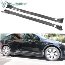 Fits 20-24 Tesla Model Y Side Skirts Carbon Fiber Print Extension Rocker Panel