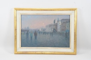 C34E76 Julian Halsby (1948) October Fog in Venice Signed Painting