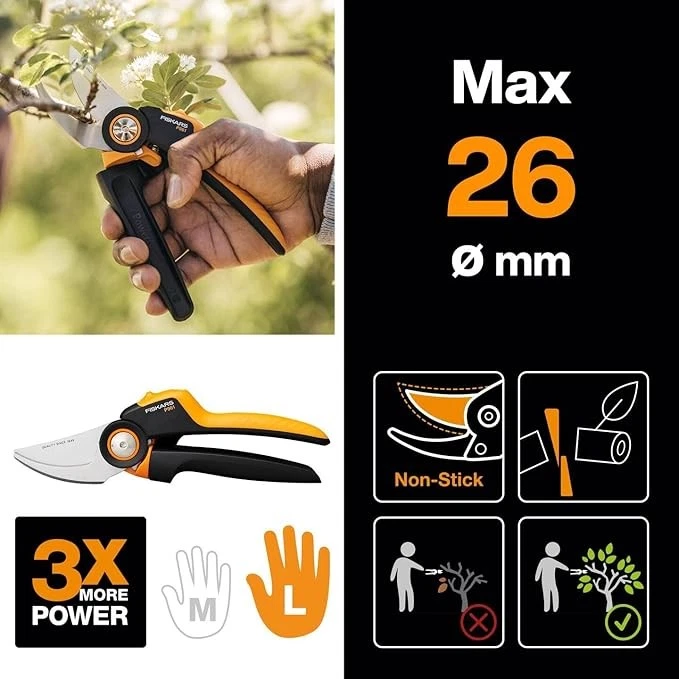Fiskars Bypass-Gartenschere L, X-series PowerGear, P961, Mit Rollgriff - Bild 4 von 4