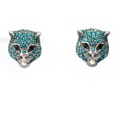 GUCCI Silver & 18K Gold Le Marche des Merveilles Topaz Spinel Feline Earrings