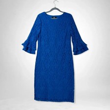 Joanna Hope Lace Dress Size UK 12 Blue Midi Occasion Ruffle Sleeve