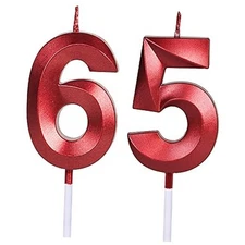 65th & 56th Birthday Candles for Cakes, Number 65 56 Glitter Candle Cake Red