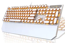 Typewriter Style Mechanical Keyboard, Retro Punk Gaming Keyboard with Gold LE...