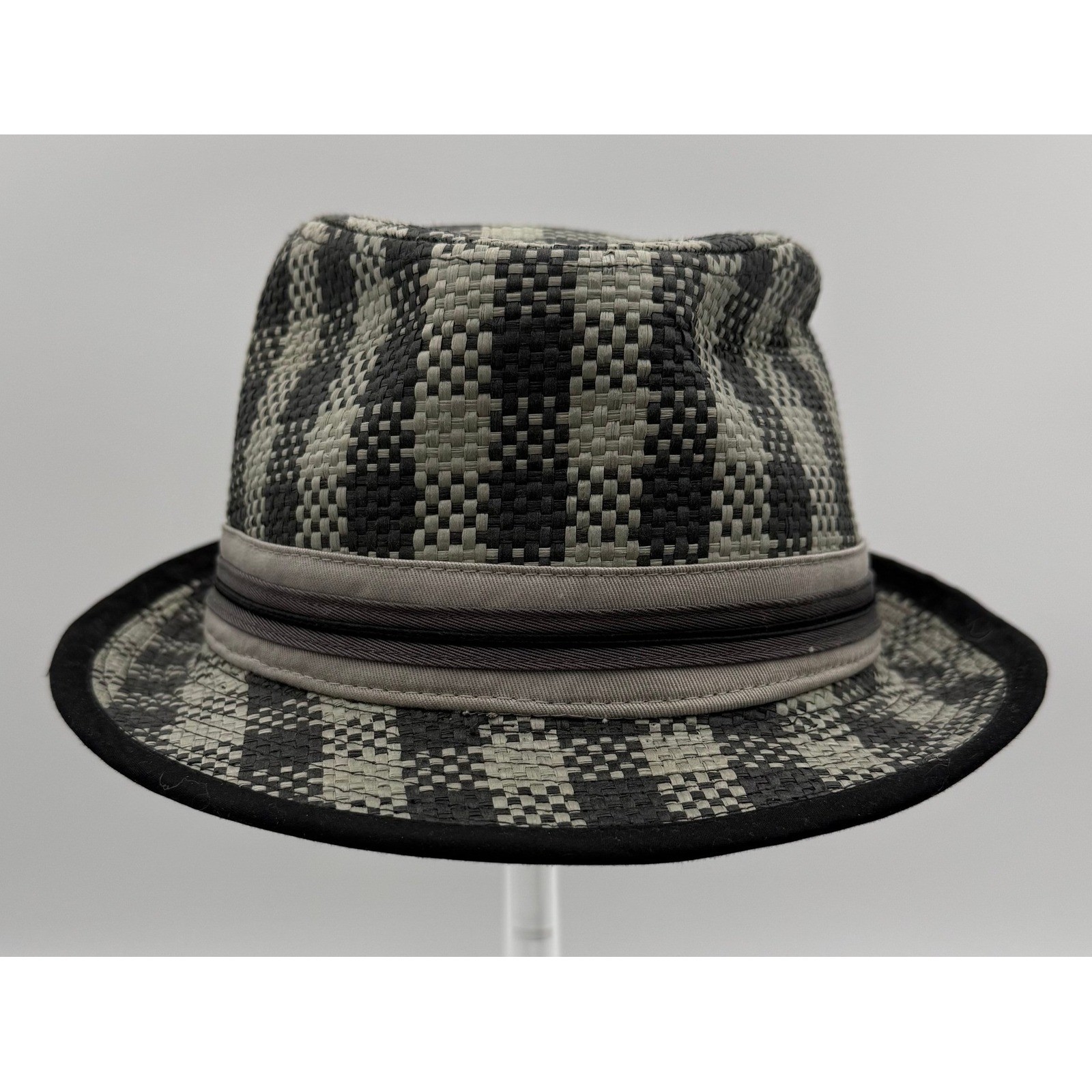 Quiksilver Mens Gray Black Woven Straw Fedora Hat L/XL Check