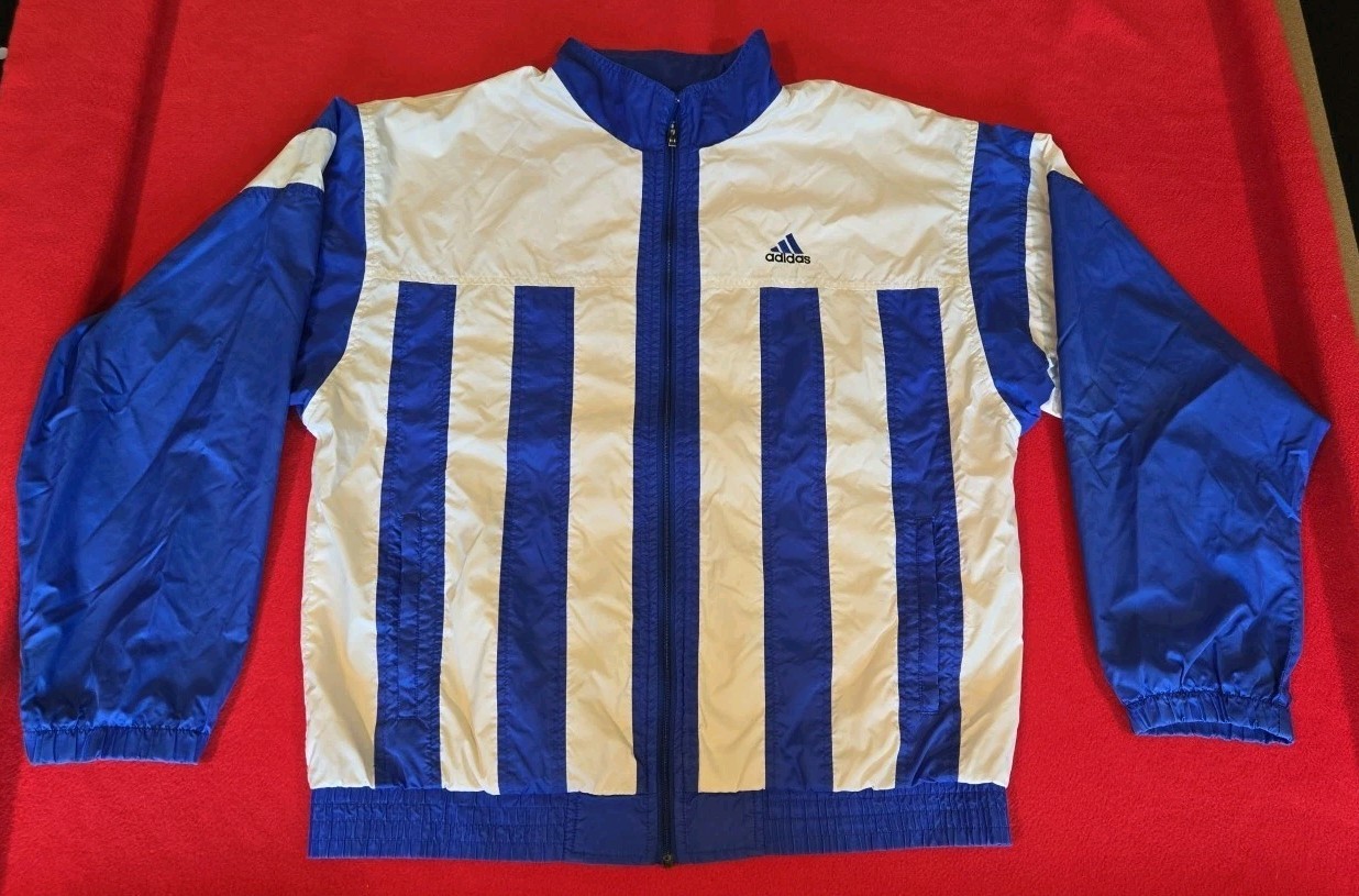 Vintage Adidas Mens Size M Striped Shoulder Windbreaker Full Zip Jacket Flaw