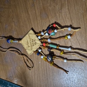 Signed Coeur d’Alene Native American Leather Medallion Buffalo Necklace Trade Bd