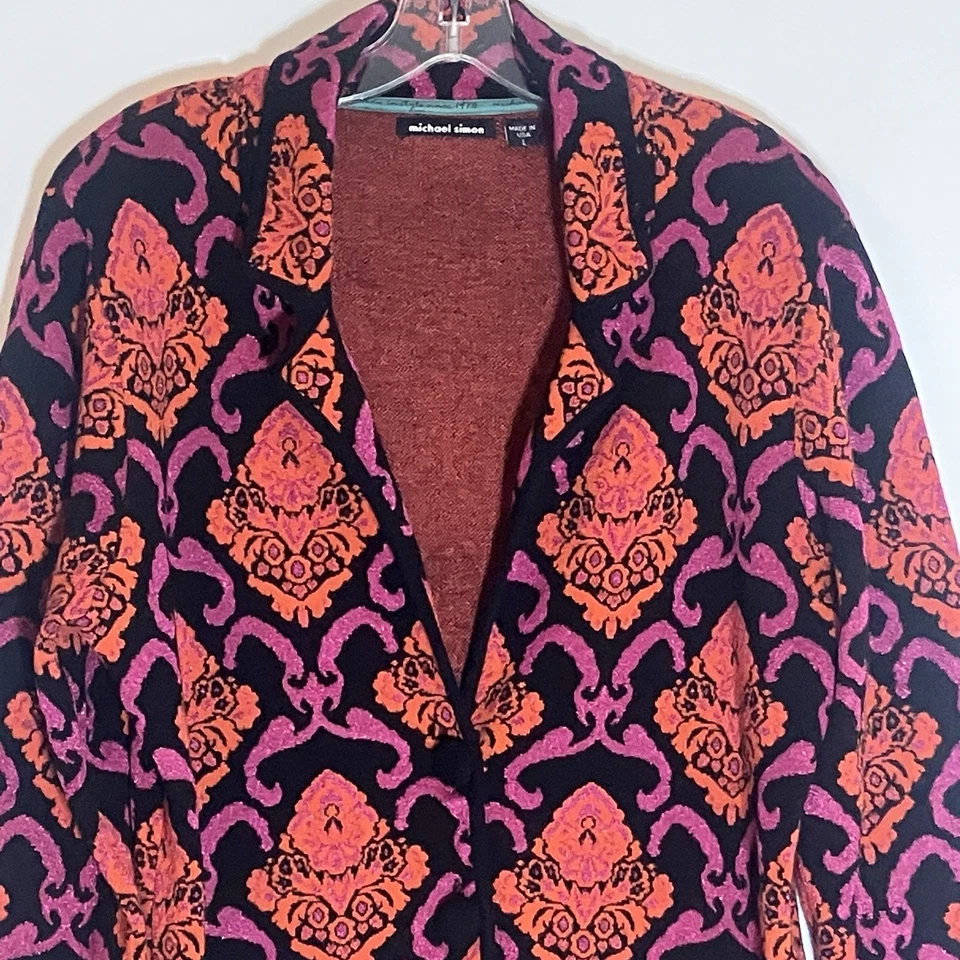 Suéter Michael Simon Mujer Grande Multicolor Damasco Naranja Chaqueta Artística Brillo Foto 2 de 4