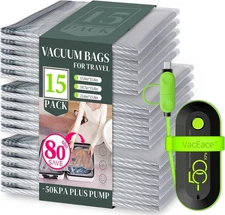 Vacbird Travel Vacuum Storage Bags with USB Electric Pump, 15 Pack Compressio