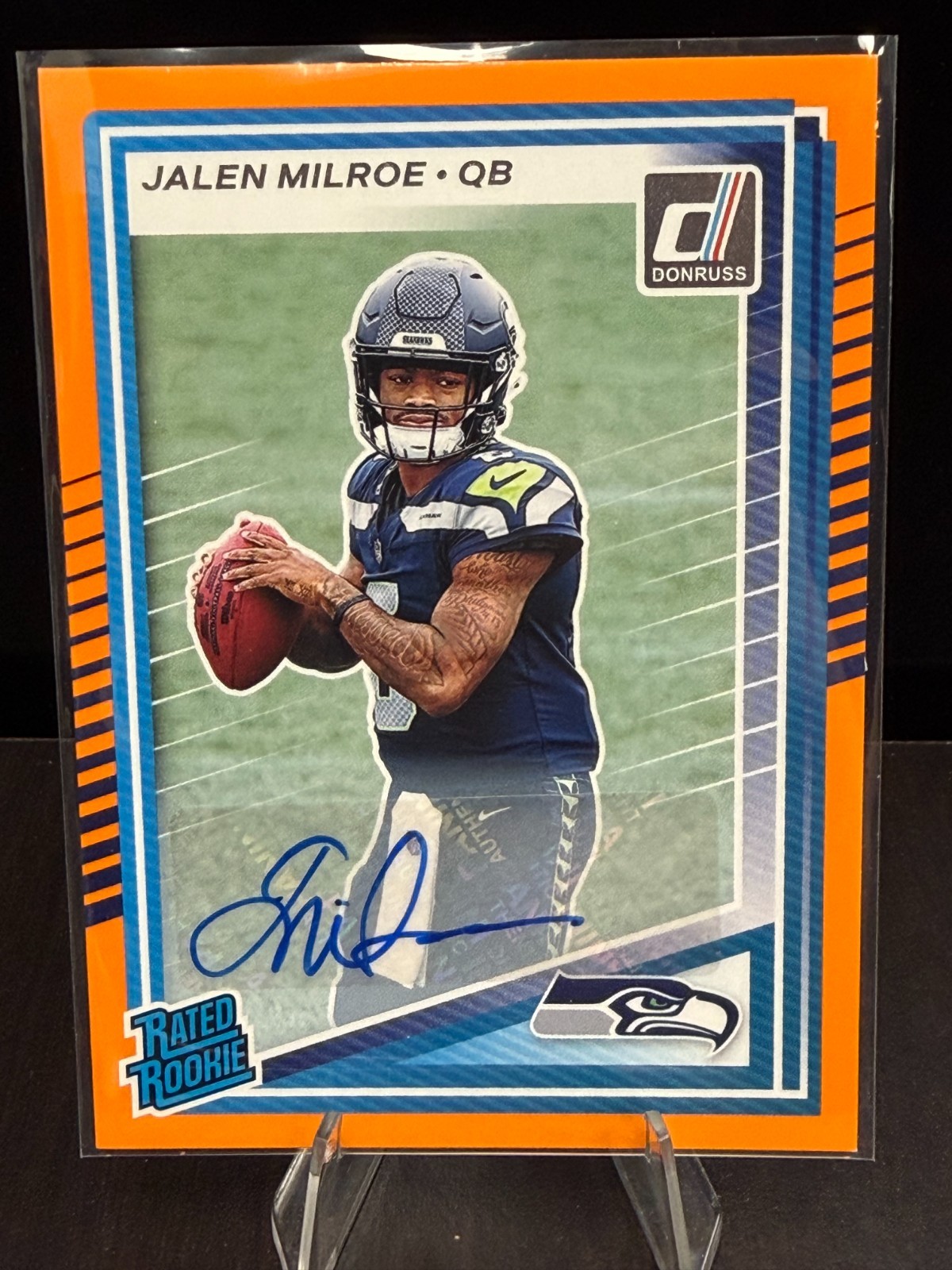 2025 Panini Donruss Jalen Milroe Rated Rookie Auto Orange #307 Seahawks