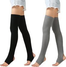2 Pairs Long Stretch Knitted Stirrup Dance Ballet Leg Warmers Thigh High Socks o