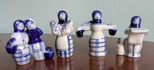 4 Vintage Russian Gzhel Porcelain Figures - Cobalt Blue & White 1970-80 Folk Art