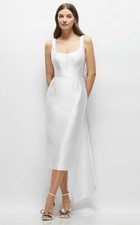 White Sleeveless Wedding Dress Bow Detail Scoop Neck Asymmetrical Hem Classic