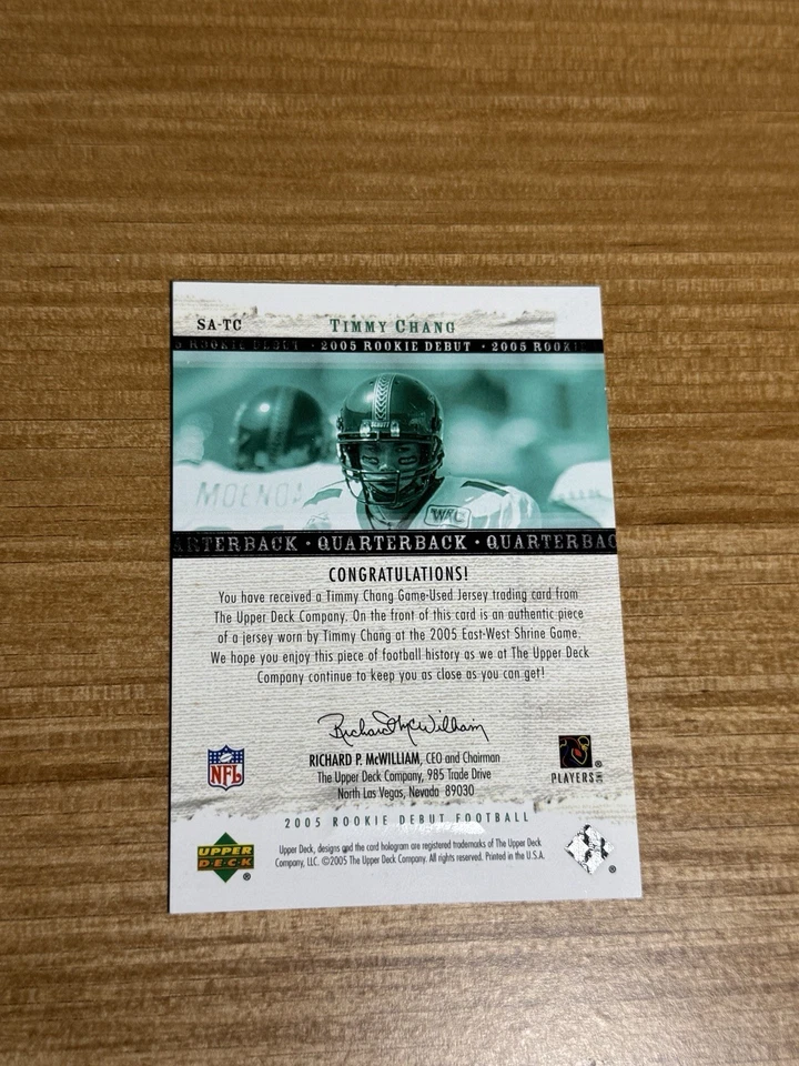 2005 Upper Deck Rookie Debut Saturday Swatches Timmy Chang #SA-TC RC Hawaii - Image 2 of 2