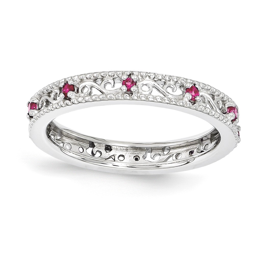 Sterling Silver Stackable Expressions Created Ruby Filigree Ring Sterling Silver Stackable Expressions Created Ruby Filigree Ring
