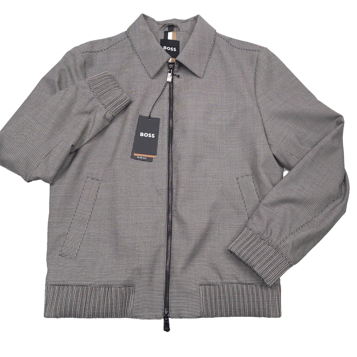 $595 Hugo Boss C-Hanry-Wing Houndstooth Slim Fit Wool Full Zip