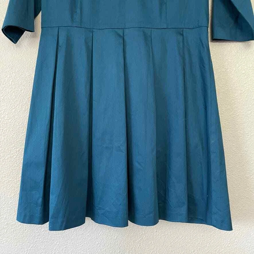 Asos Pleated Skirt Zip Back 3/4 Sleeve Cotton Timeless Classy Preppy Dress 12 - Image 2 of 4