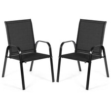 2 PCS Patio Outdoor Modern Dining Chairs Set Arm Chairs w/Heavy-duty Steel Frame