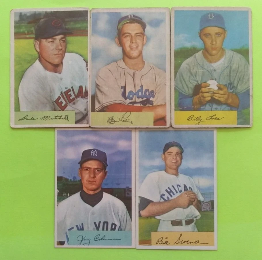 Lote de 5 tarjetas 1954 Bowman Baseball (J. Coleman/Clem Labine/Billy Loes/Bill Serena) Foto 2 de 4