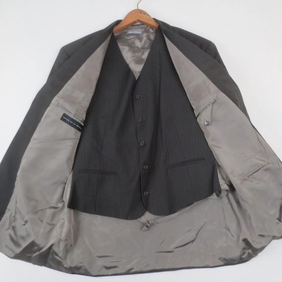 Oscar De La Renta 3 Piezas Traje Chaqueta 43R Pantalones 37x30 Chaleco Gris Lana Cachemira Foto 2 de 4