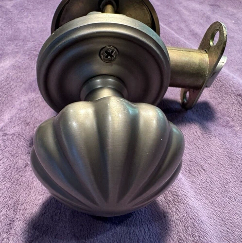 Emtek Melon Knob Set Passage US15A Pewter w/ Regular Rosette 2-3/8" backset