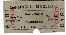Railway ticket: B.T.C.: Cherry Tree to Blackburn, 1967