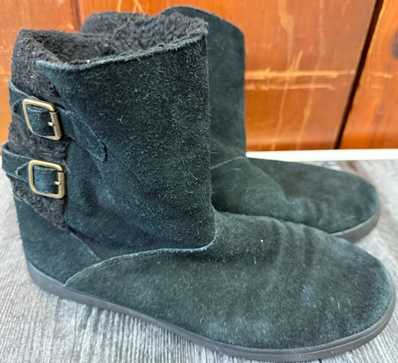 Stivali donna Koolaburra by UGG taglia 5 neri scamosciati classici corti foderati in pelliccia sintetica