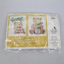 New Vtg 1984 The Creative Circle Cross Stitch Embroidery Kit 1633 Bear Babies 4"