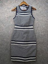 J Crew Dress Womens 0 Blue White Striped Textured High Neck Keyhole Back