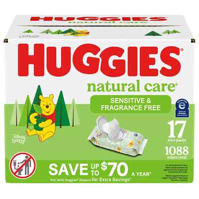 Huggies Natural Care Sensitive Baby Wipes, Fragrance Free, 17 pk., 1088 Wipes