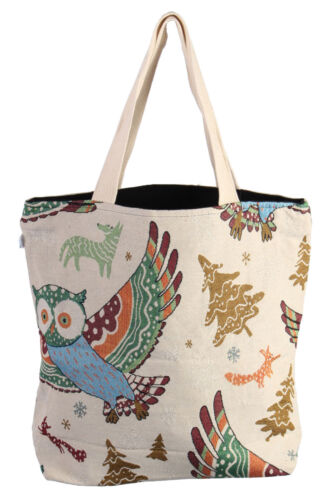 Ladies Owl Print Bag Medium Large Rucksack Gym Travel - Cream - BG497 - Afbeelding 1 van 3