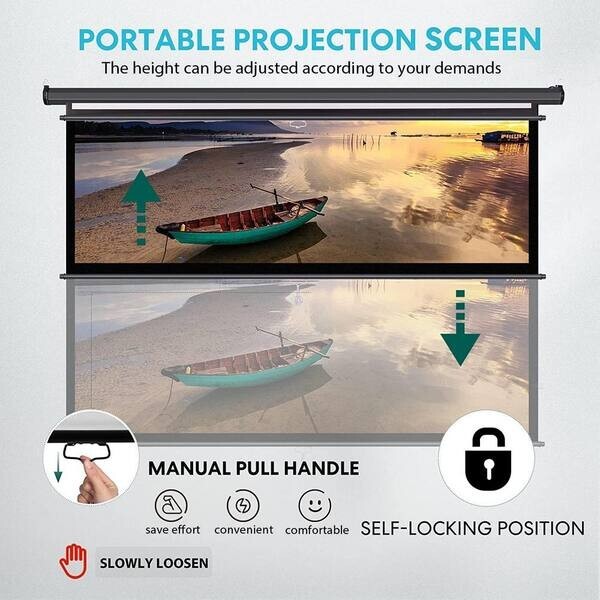 INMOZATA Pull Down Projector Screen White, 72in Wall & Ceiling Mounted