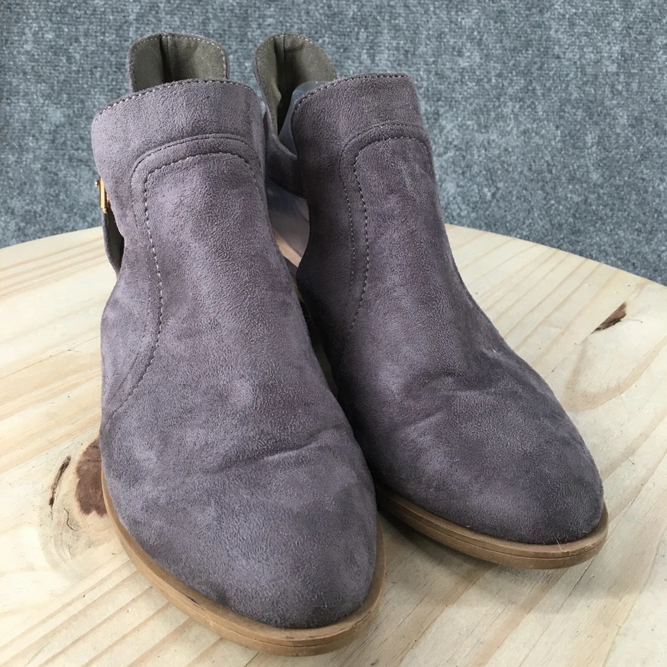 Reneeze Botas Mujer 10 Botines Gris Imitación Cuero Puntera Almendra Hebilla Cubano Foto 3 de 4