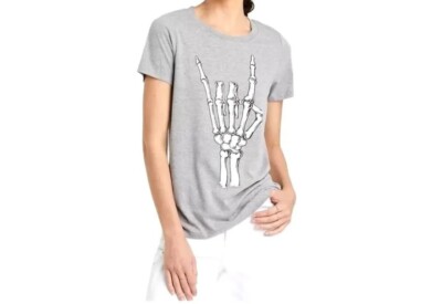 New GRAYSON THREADS XL Gray T Shirt Top Skeleton Hand Cotton Blend Halloween