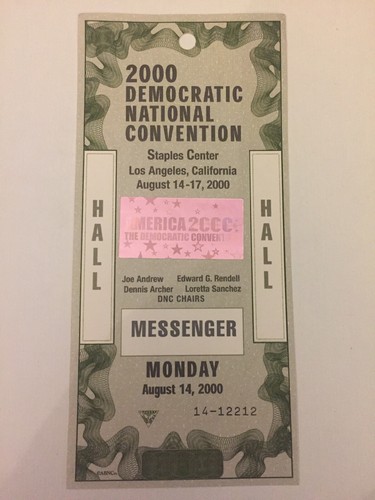 2000 Democratic National Convention Messenger Pass Al Gore Joe Lieberman