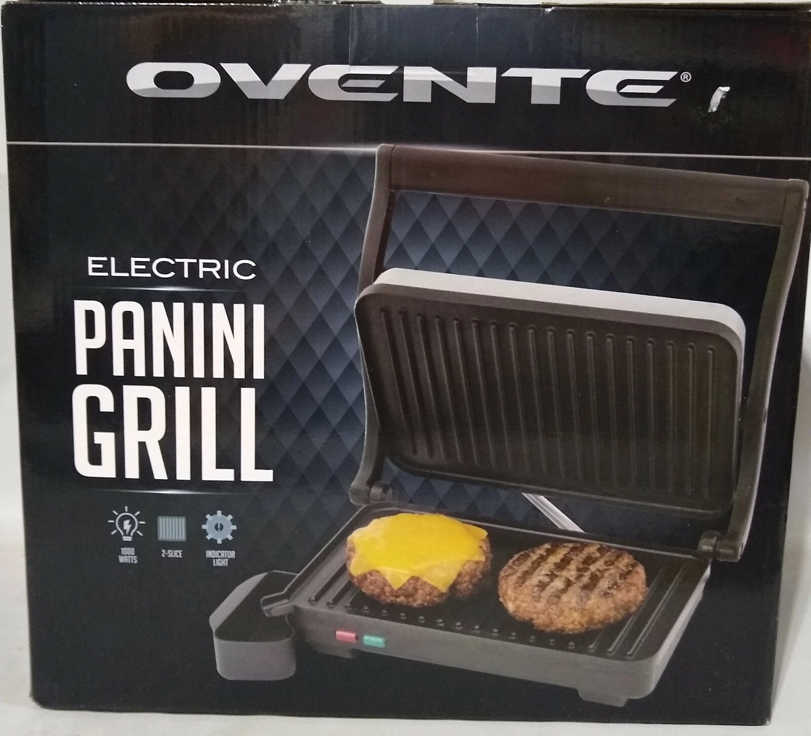 Ovente 1000-Watts 2-Slice Electric Panini Grill GP0620C0 NEW Non-Stick