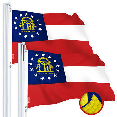 G128 2 Pack: Georgia GA State Flag 3x5 Ft Spun Polyester Embroidered Design