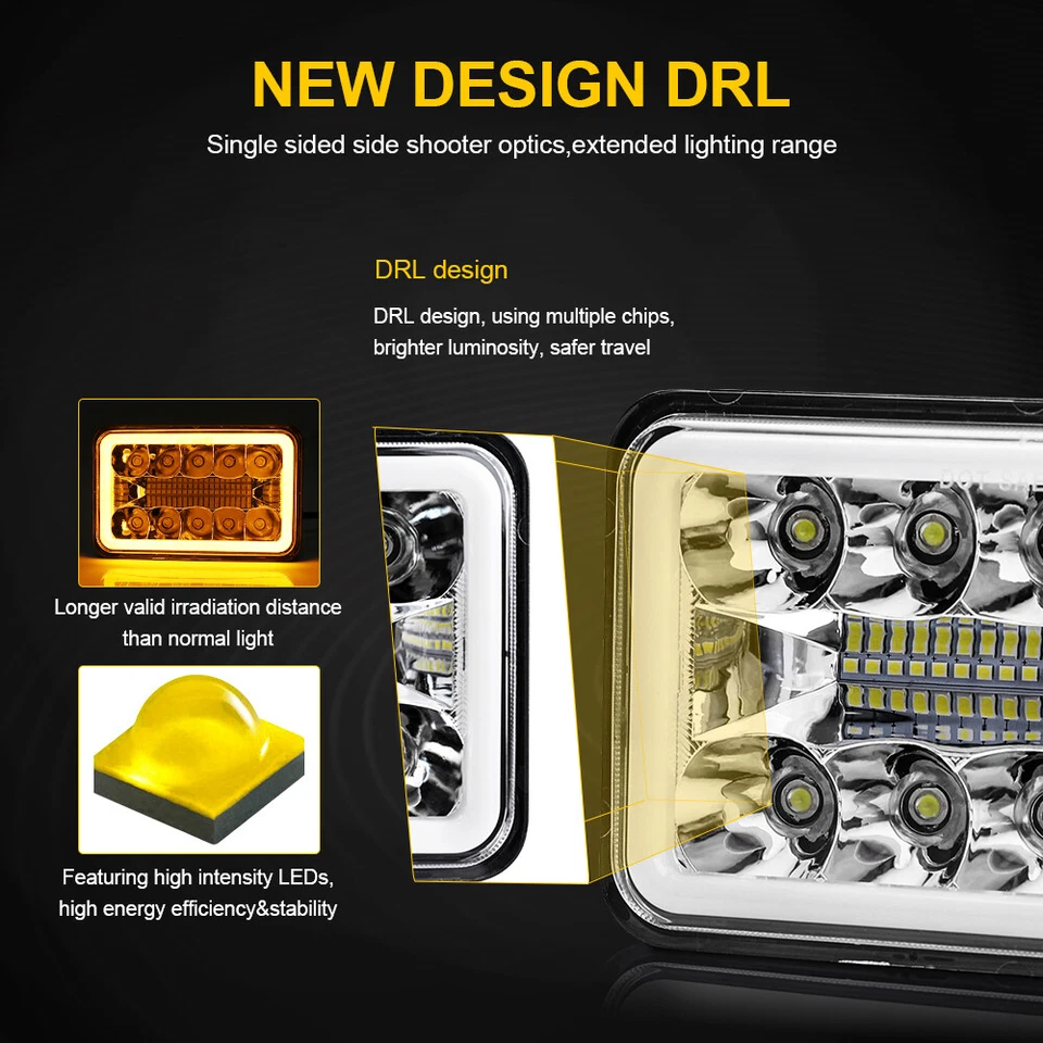 4PCS 4X6" LED Headlights Hi-Lo Beam Fit For Cadillac Fleetwood DeVille 1975-1986 Foto 2 de 4