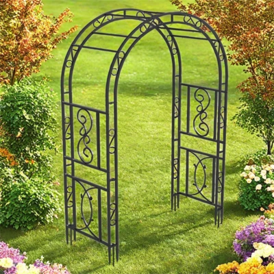 UNHO Tall Garden Arch Trellis w/ Floor Prongs Metal Arbor For Climbing Plants Wedding