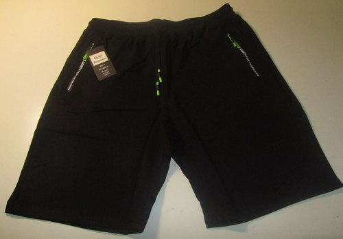 TANSOZER HERREN SPORT SHORTS MIT REISSVERSCHLUSS TASCHEN SCHWARZ MIT NEON AKZENTEN 2XL Neu mit Etikett!!