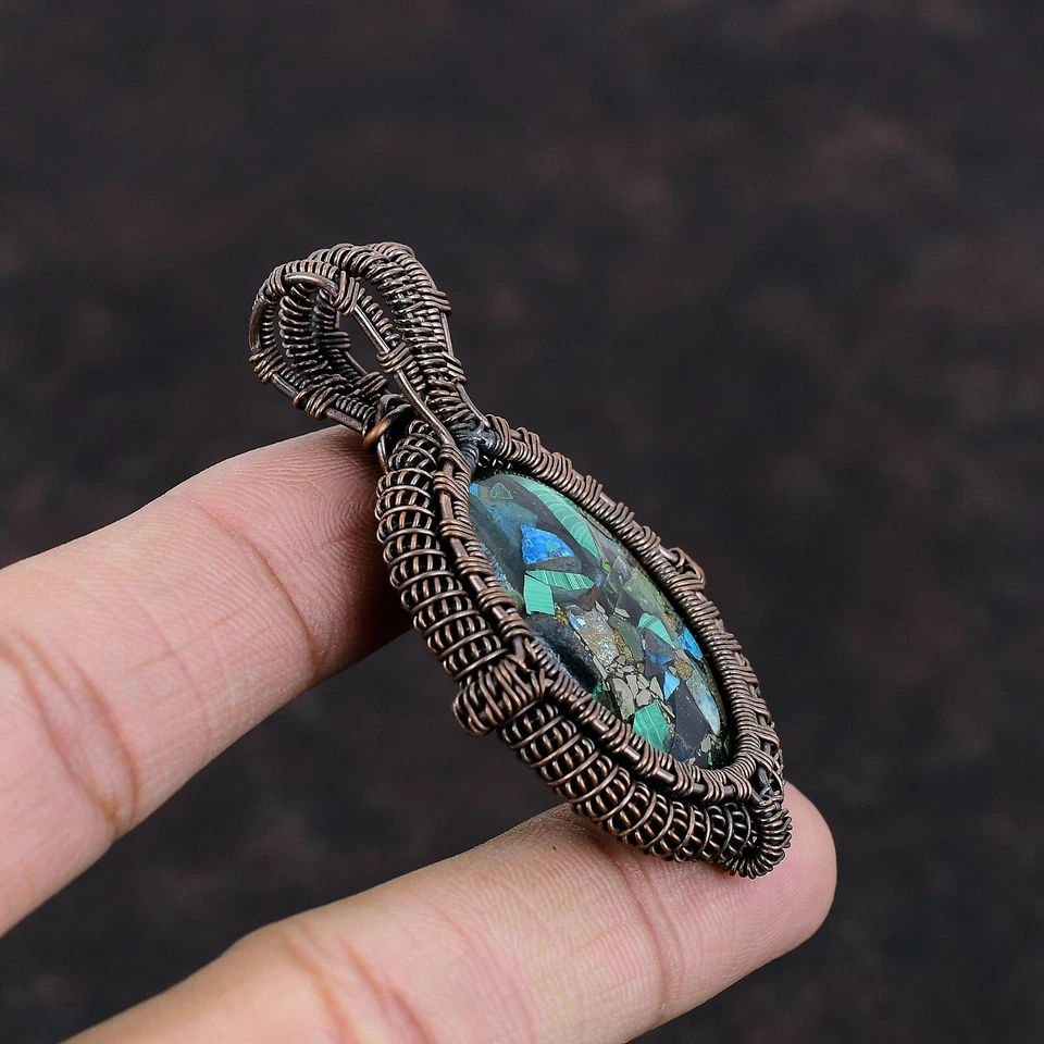 Подвеска в виде проволоки из азурита малахита ручной работы медь подарок 2,36 дюйма - Изображение 3 из 4