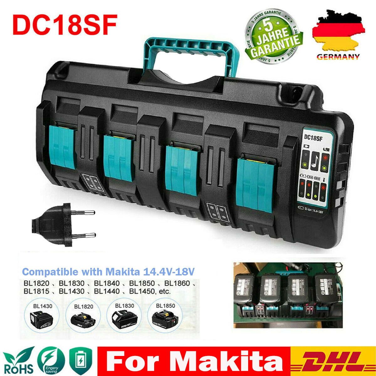 Plus de panne de batterie Makita chargeur 4 ports simultanés pour chantiers
